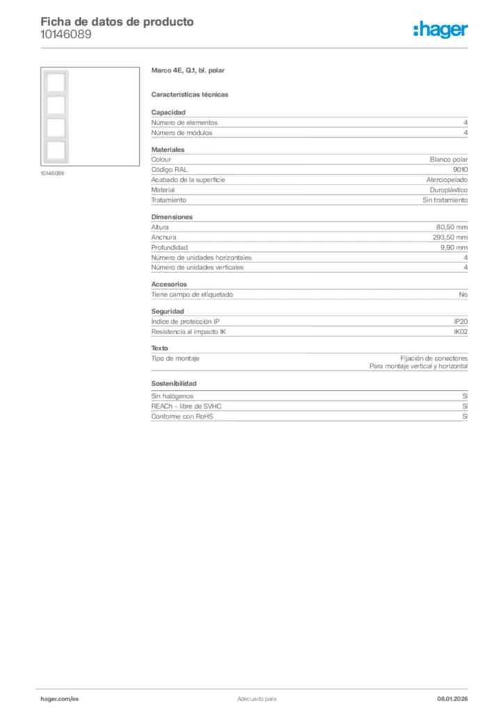 Imagen Hager Ficha de datos de producto 10146089 | Hager España