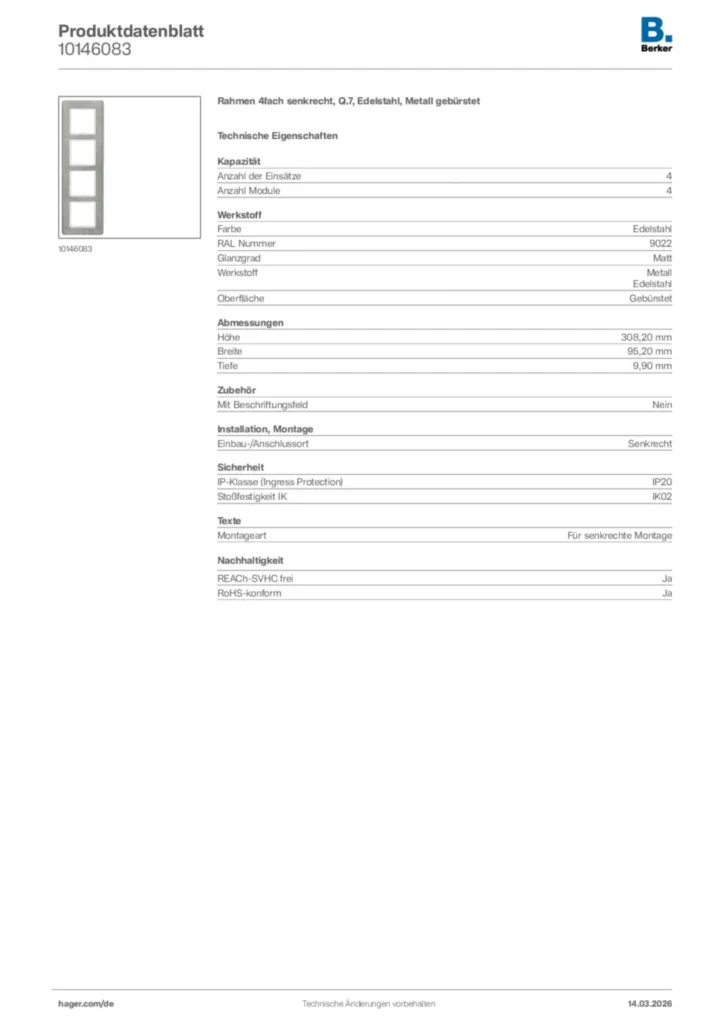 Bild Berker Produktdatenblatt 10146083 | Hager Deutschland
