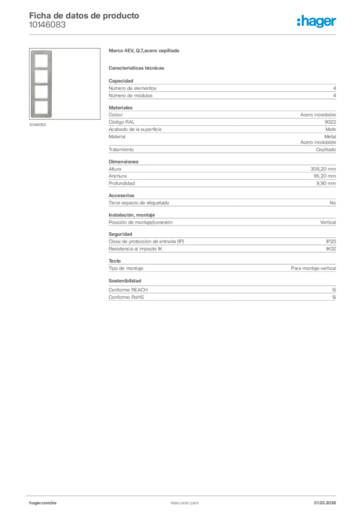 Imagen Hager Ficha de datos de producto 10146083 | Hager España