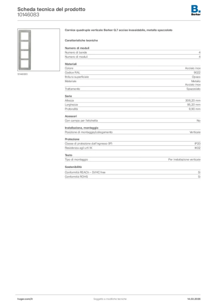 Immagine Berker Scheda tecnica del prodotto 10146083 | Hager Italia