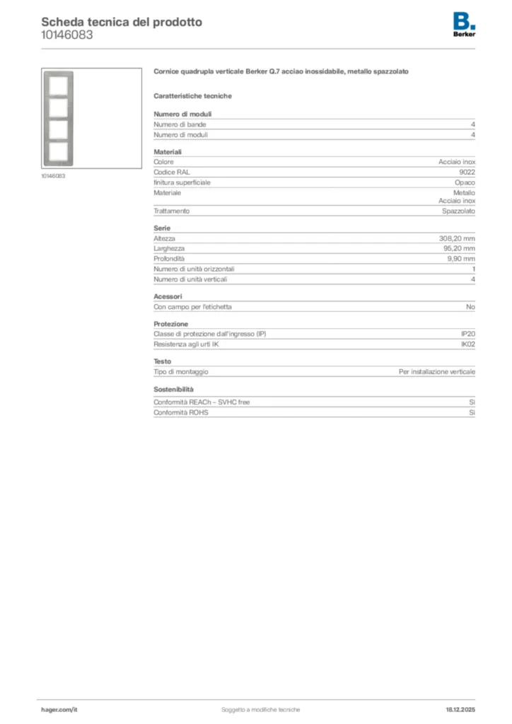 Immagine Berker Scheda tecnica del prodotto 10146083 | Hager Italia