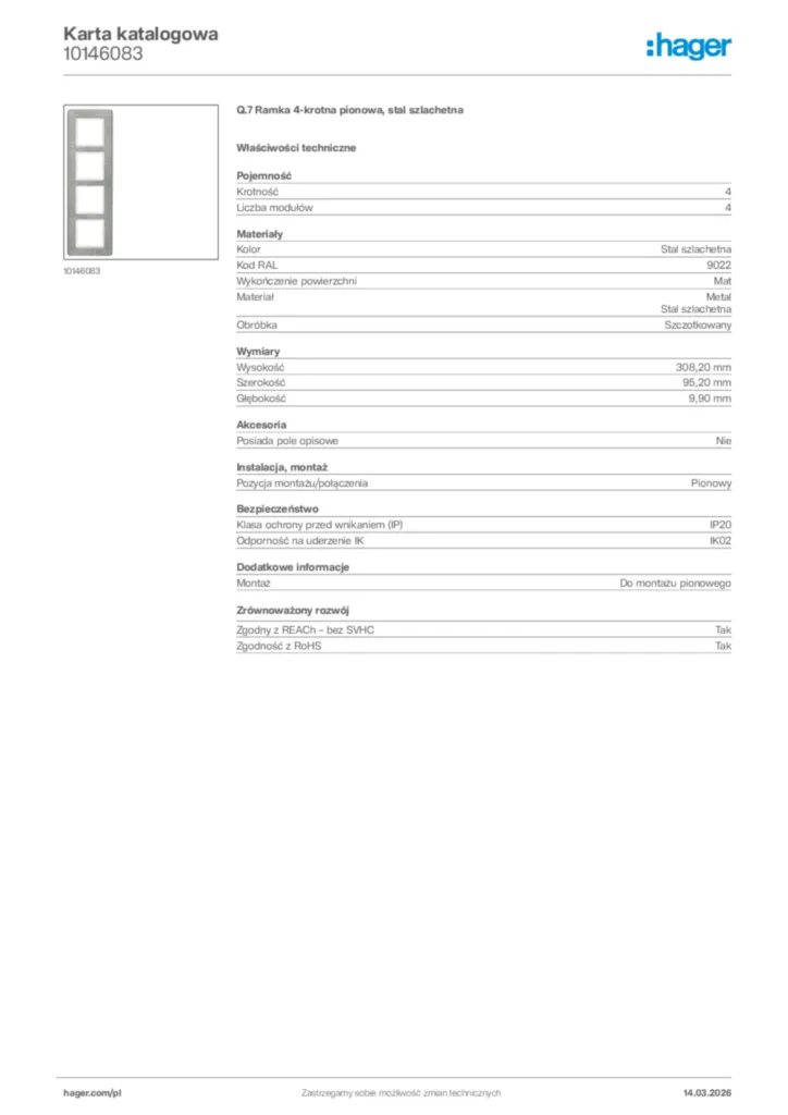 Zdjęcie Hager Karta katalogowa 10146083 | Hager Polska