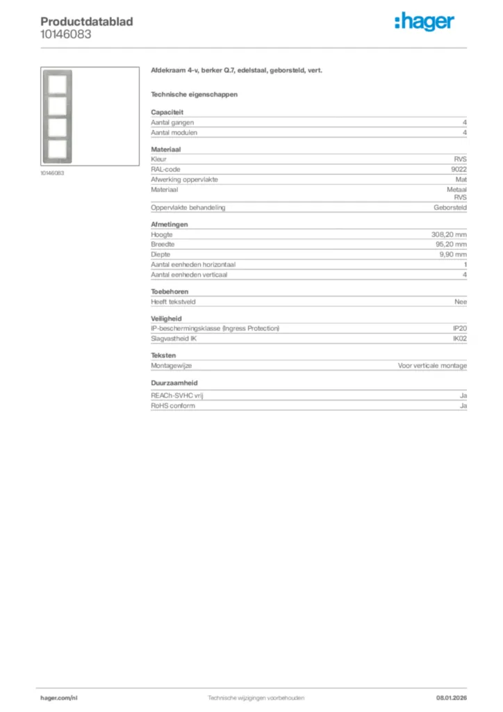 Afbeelding Hager Productdatablad 10146083 | Hager Nederland