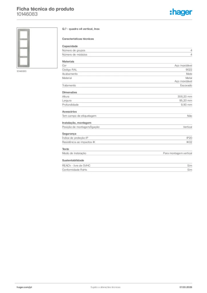 Imagem Hager Ficha técnica do produto 10146083 | Hager Portugal