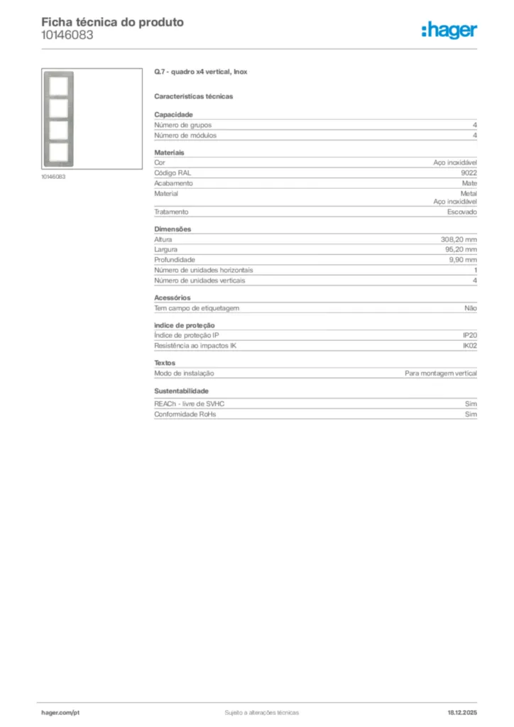 Imagem Hager Ficha técnica do produto 10146083 | Hager Portugal