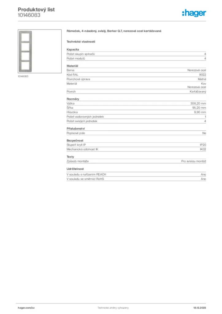 Obrázek Hager Produktový list 10146083 | Hager