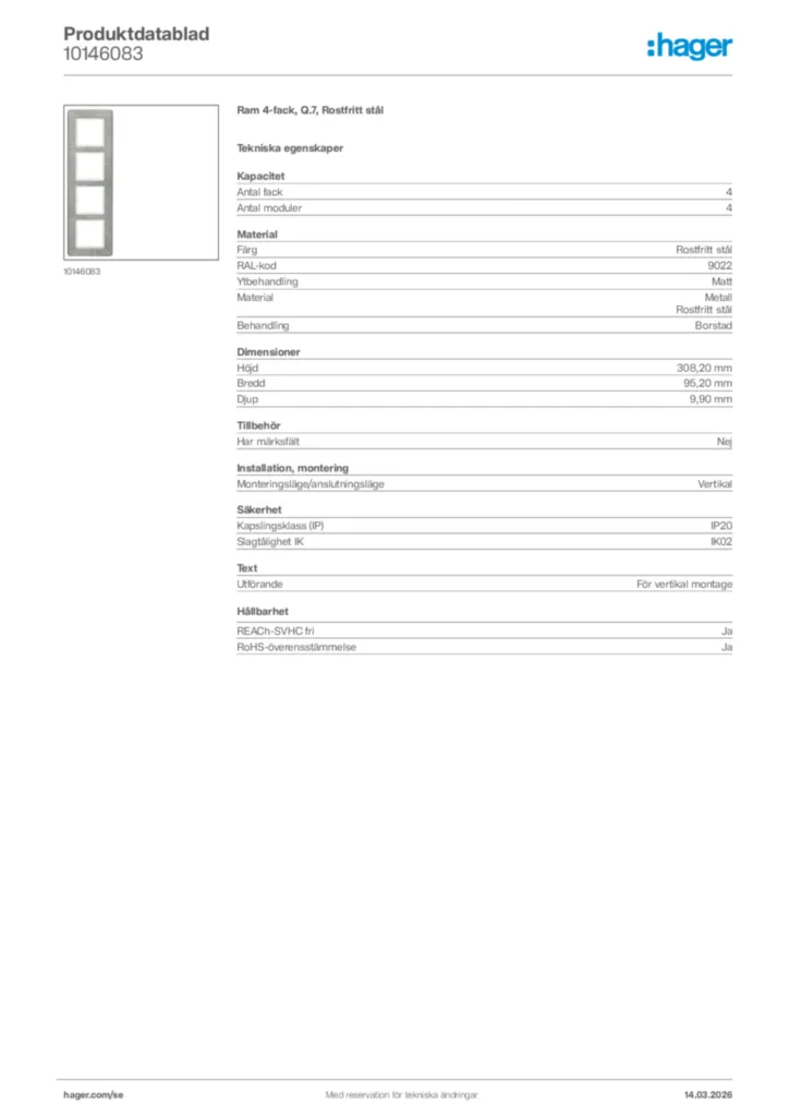 Bild Hager Produktdatablad 10146083 | Hager Sverige