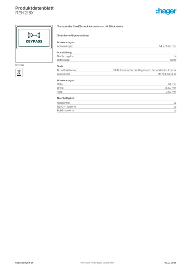 Bild Hager Produktdatenblatt REH216X | Hager Schweiz