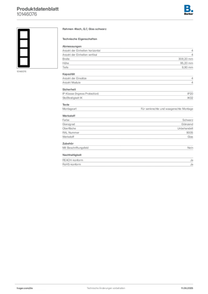 Bild Berker Produktdatenblatt 10146076 | Hager Deutschland