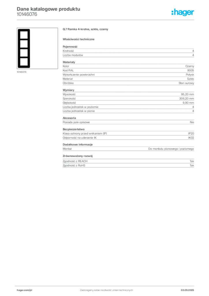 Zdjęcie Hager Karta katalogowa 10146076 | Hager Polska