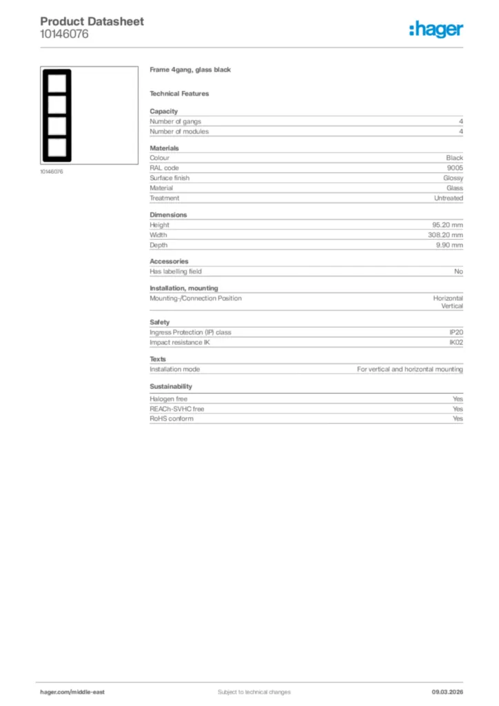 Image Hager Product data sheet 10146076  | Hager