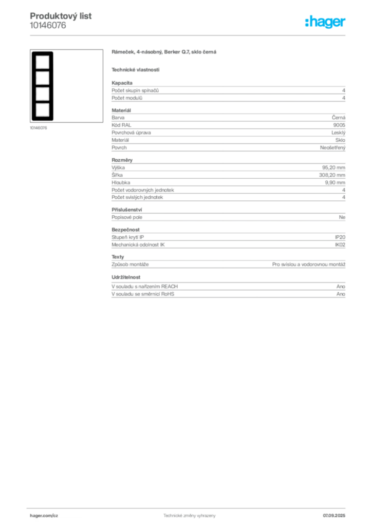 Obrázek Hager Produktový list 10146076 | Hager