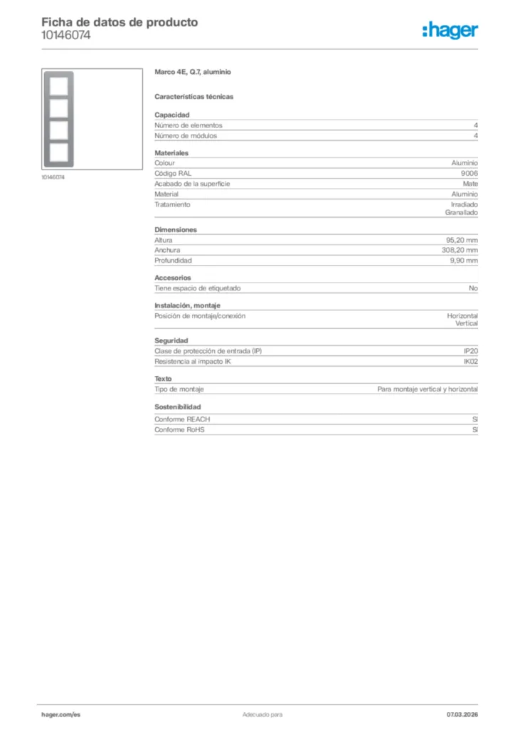 Imagen Hager Ficha de datos de producto 10146074 | Hager España