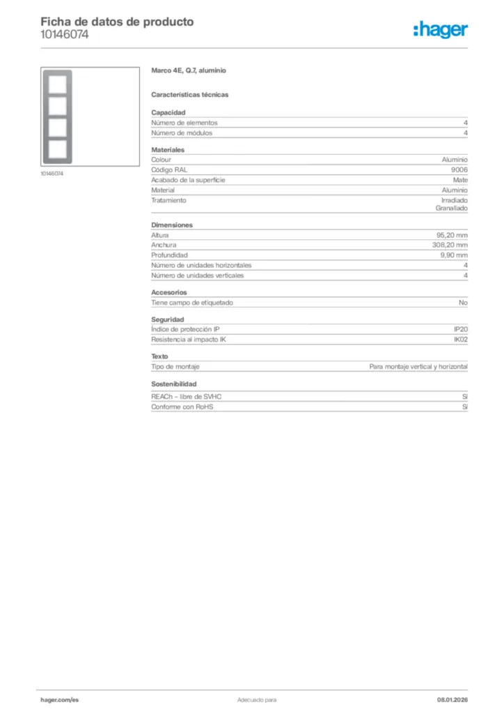 Imagen Hager Ficha de datos de producto 10146074 | Hager España