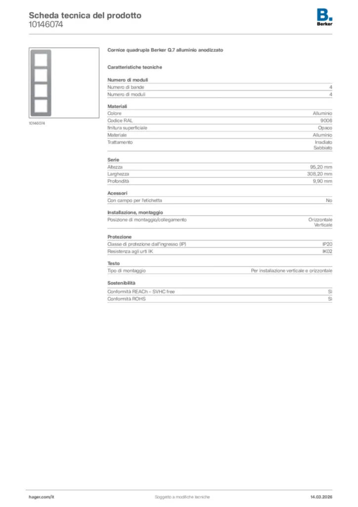 Immagine Berker Scheda tecnica del prodotto 10146074 | Hager Italia