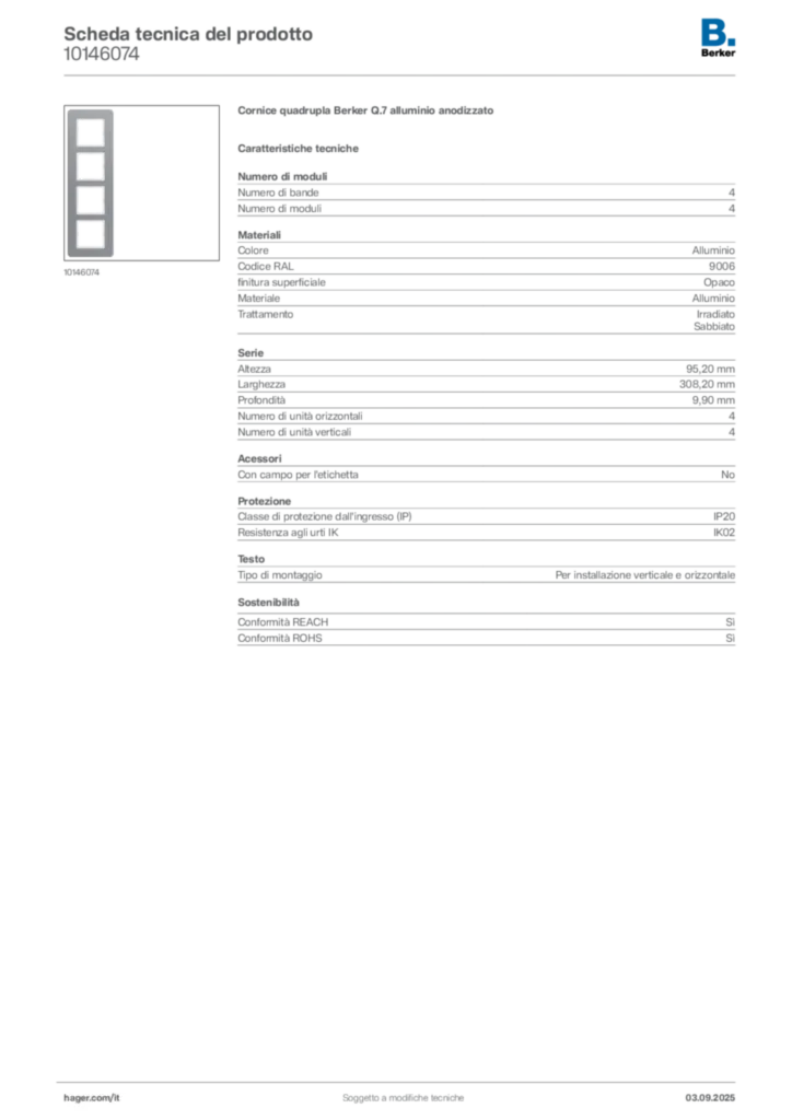 Immagine Berker Scheda tecnica del prodotto 10146074 | Hager Italia