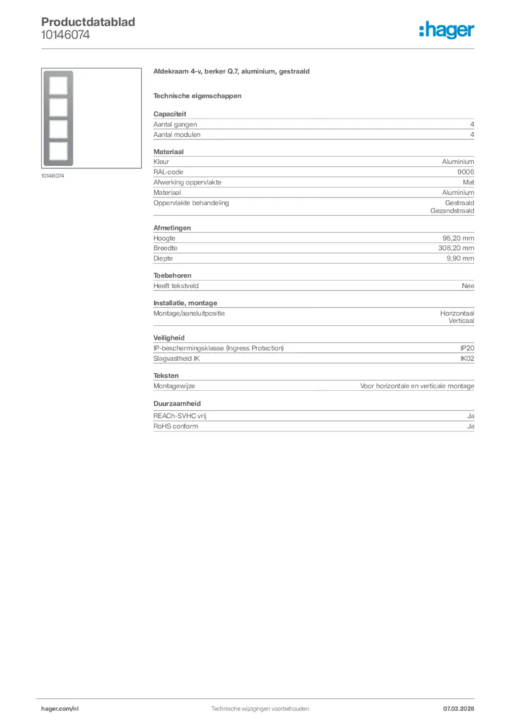 Afbeelding Hager Productdatablad 10146074 | Hager Nederland