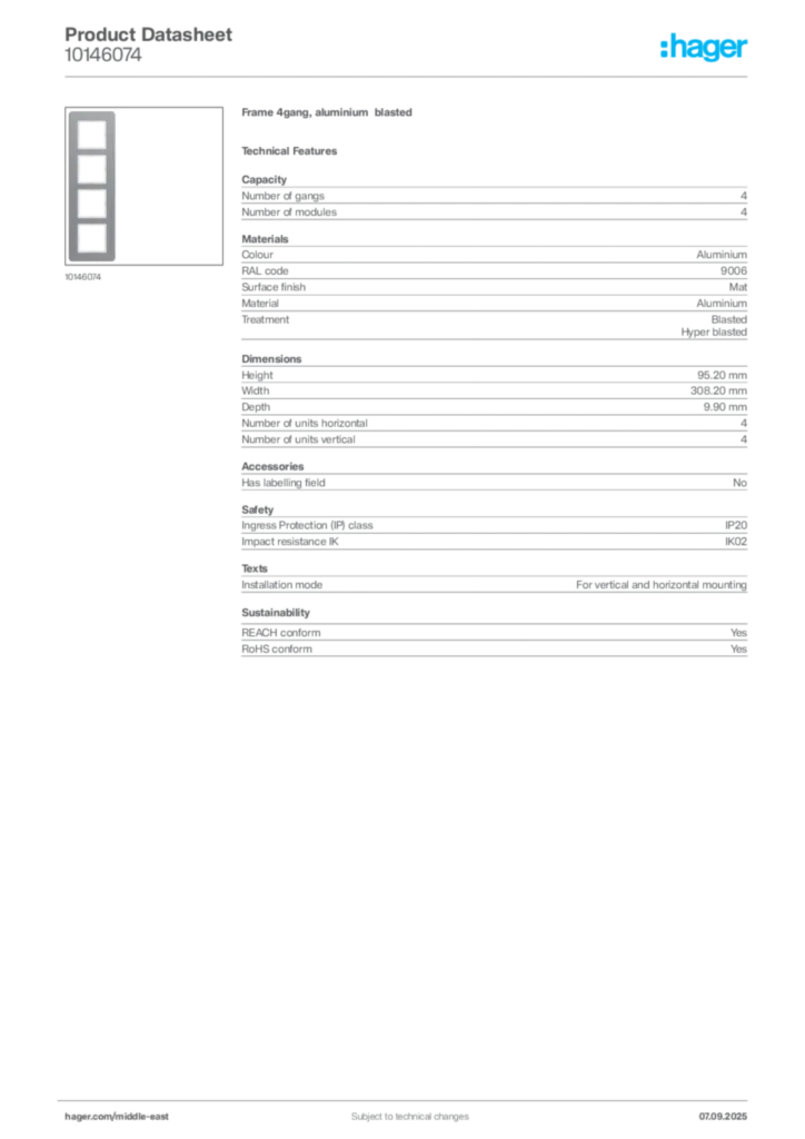Image Hager Product data sheet 10146074  | Hager