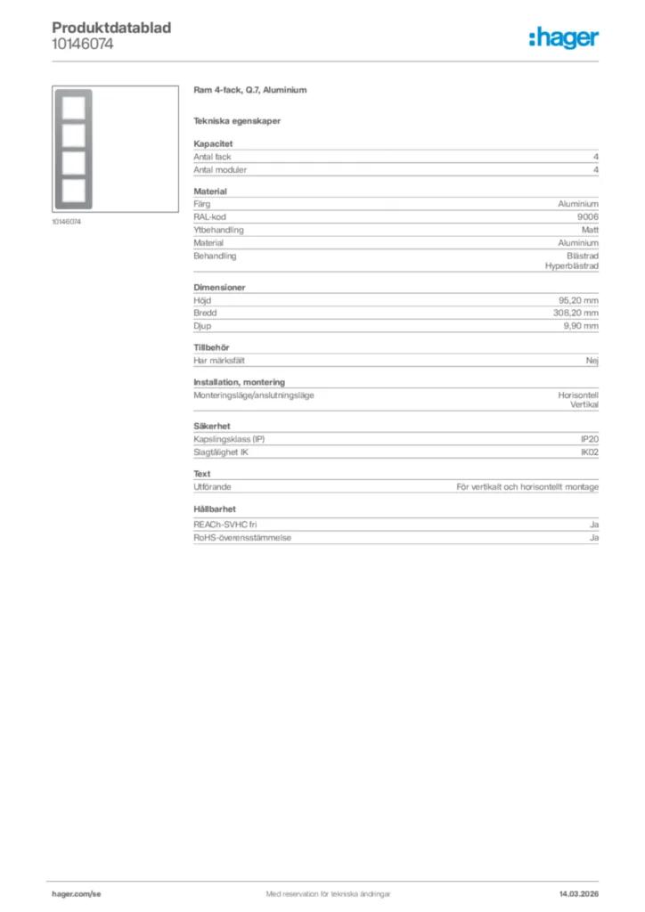 Bild Hager Produktdatablad 10146074 | Hager Sverige