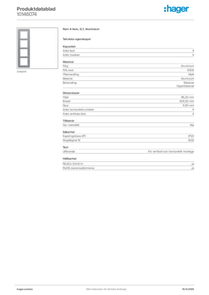 Bild Hager Produktdatablad 10146074 | Hager Sverige