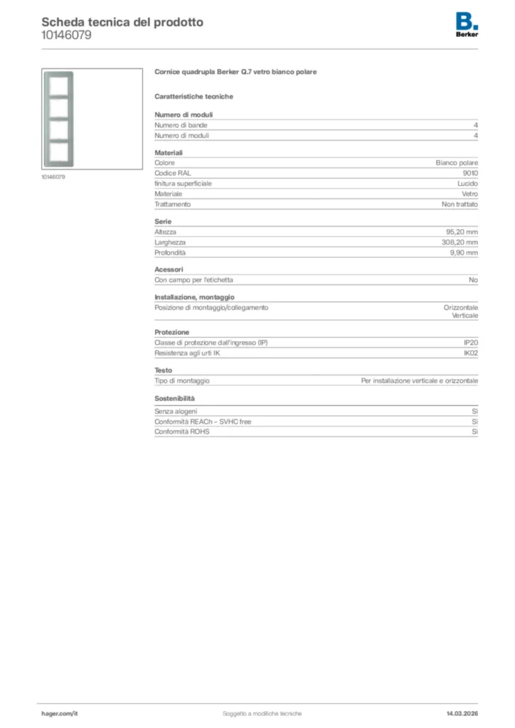 Immagine Berker Scheda tecnica del prodotto 10146079 | Hager Italia