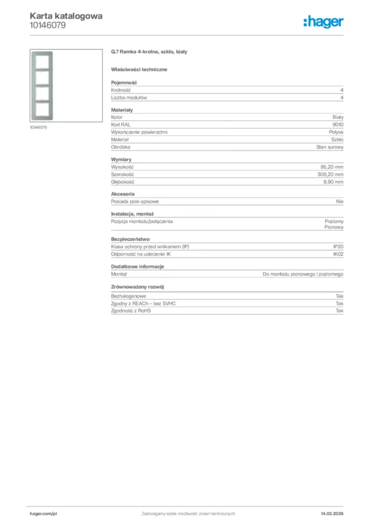 Zdjęcie Hager Karta katalogowa 10146079 | Hager Polska
