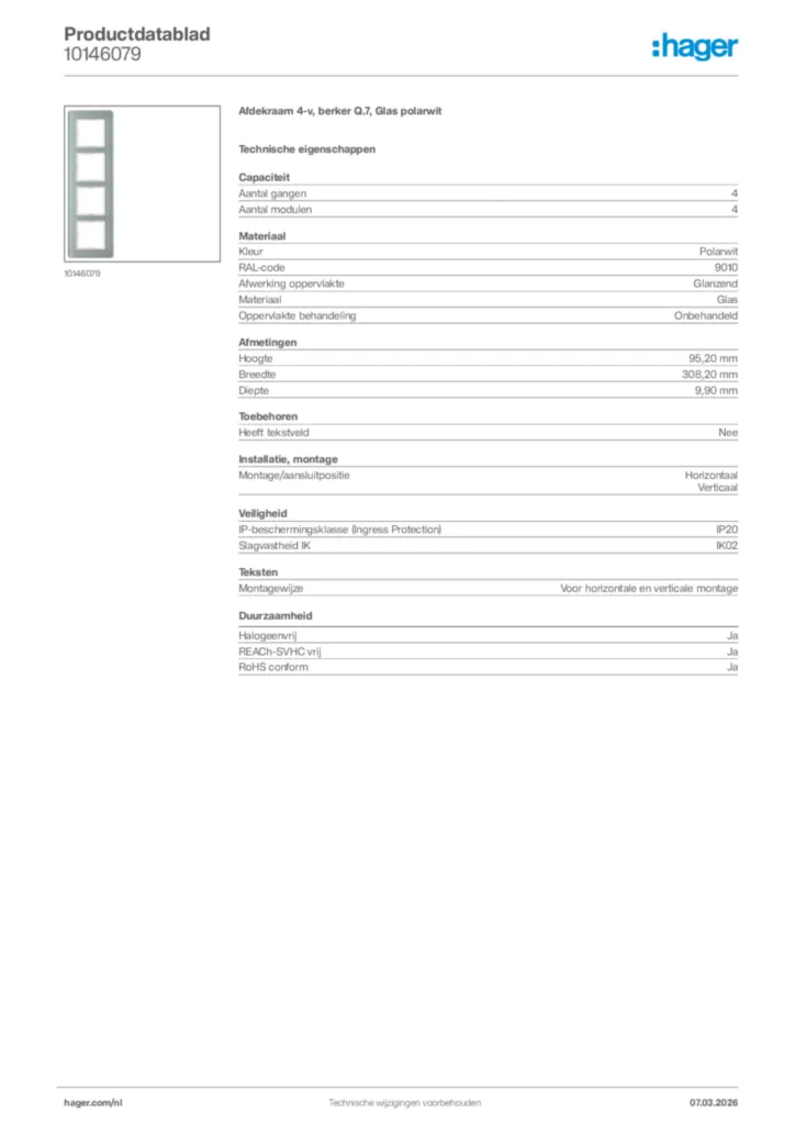Afbeelding Hager Productdatablad 10146079 | Hager Nederland