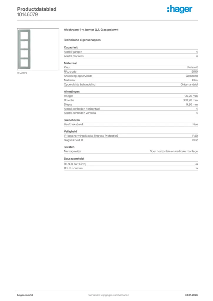 Afbeelding Hager Productdatablad 10146079 | Hager Nederland