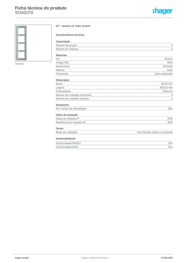 Imagem Hager Ficha técnica do produto 10146079 | Hager Portugal