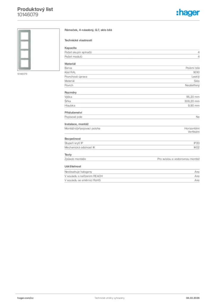 Obrázek Hager Product data sheet 10146079 | Hager