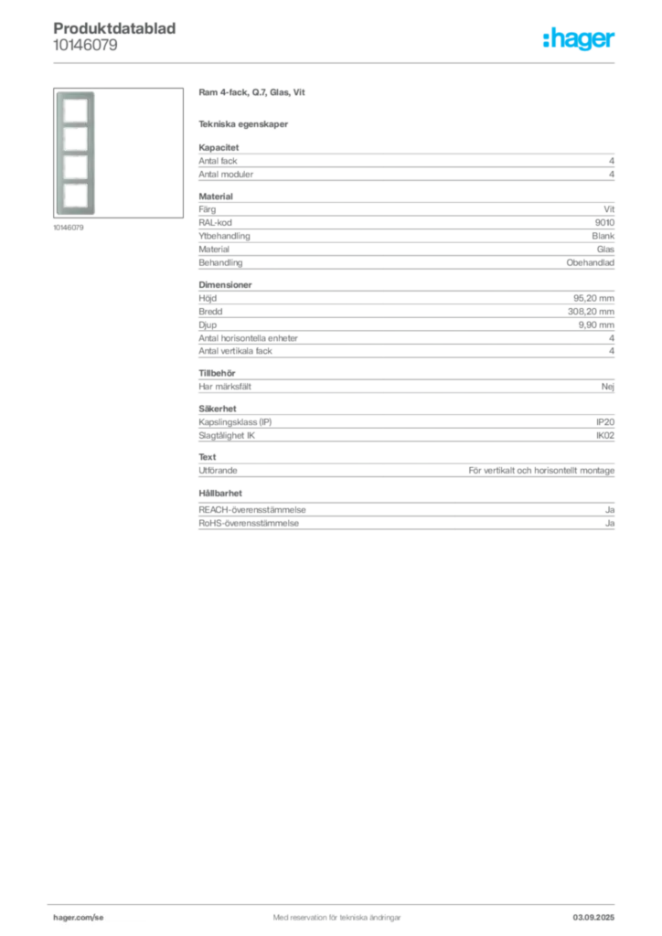 Bild Hager Produktdatablad 10146079 | Hager Sverige