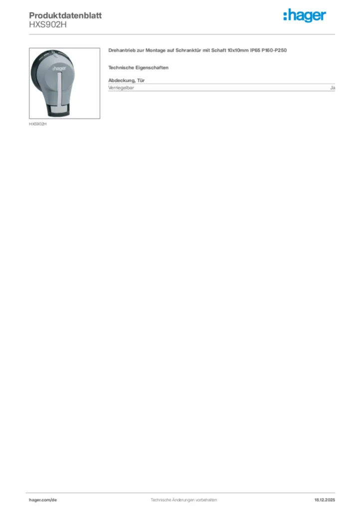 Bild Hager Produktdatenblatt HXS902H | Hager Deutschland