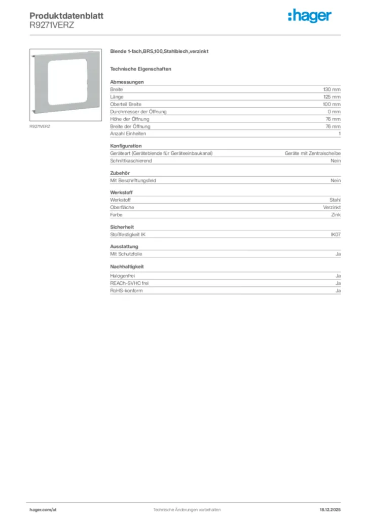 Bild Hager Produktdatenblatt R9271VERZ | Hager Deutschland