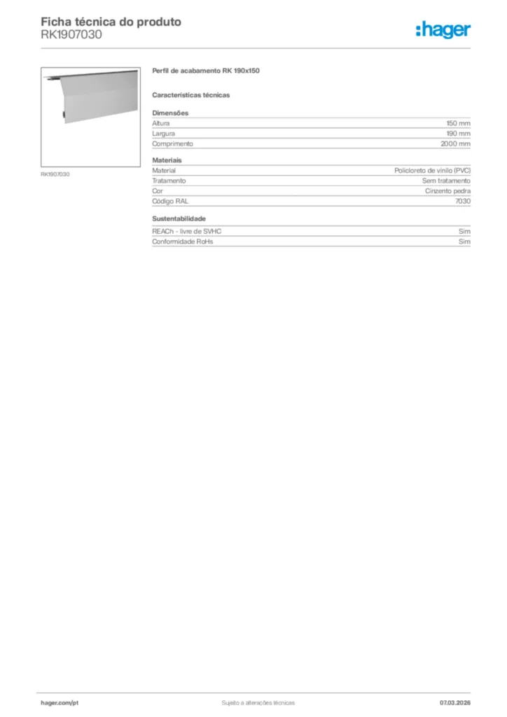 Imagem Hager Ficha técnica do produto RK1907030 | Hager Portugal