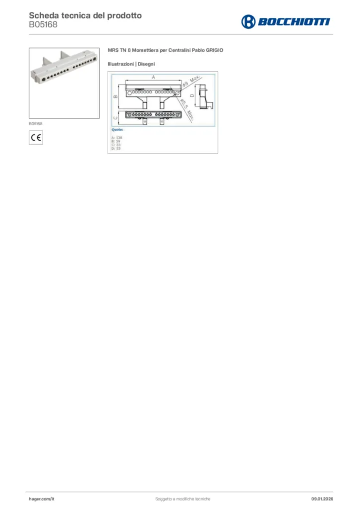 Immagine Bocchiotti Scheda tecnica del prodotto B05168 | Hager Italia