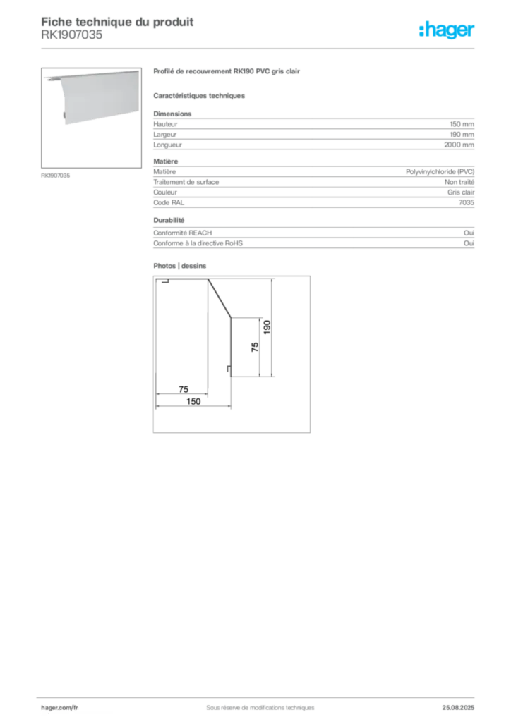 Image Hager Fiche technique du produit RK1907035 | Hager France