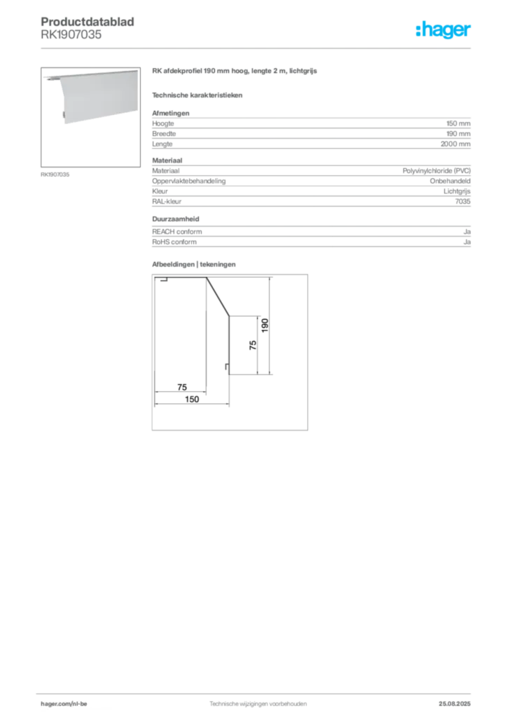 Afbeelding Hager Productdatablad RK1907035 | Hager Belgium