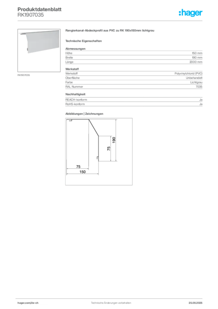 Bild Hager Produktdatenblatt RK1907035 | Hager Schweiz
