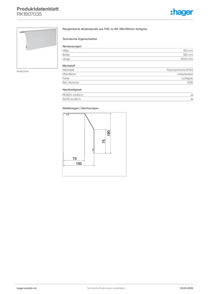 Bild Hager Produktdatenblatt RK1907035 | Hager Schweiz