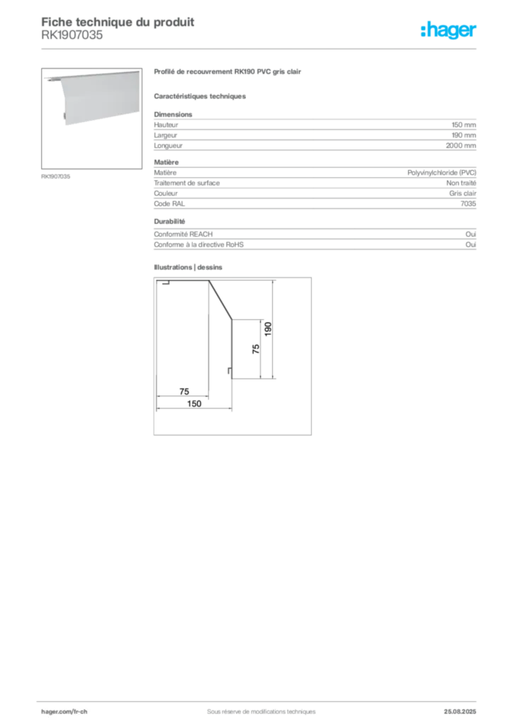 Image Hager Fiche technique du produit RK1907035 | Hager Suisse