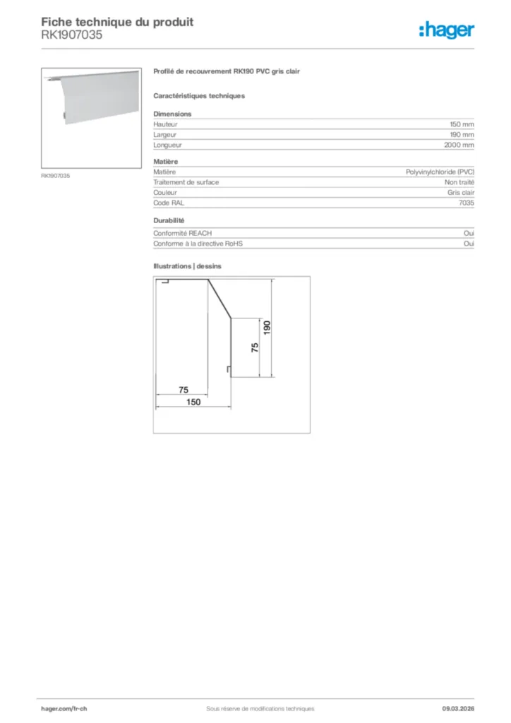 Image Hager Fiche technique du produit RK1907035 | Hager Suisse