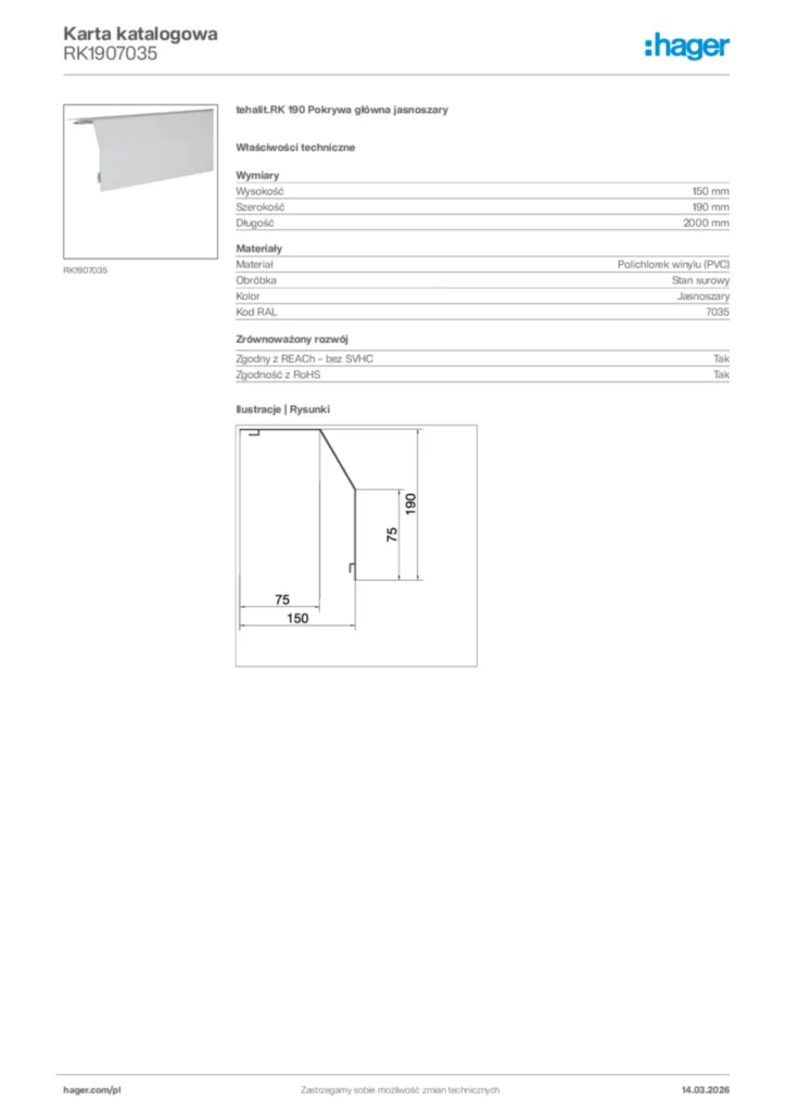 Zdjęcie Hager Karta katalogowa RK1907035 | Hager Polska