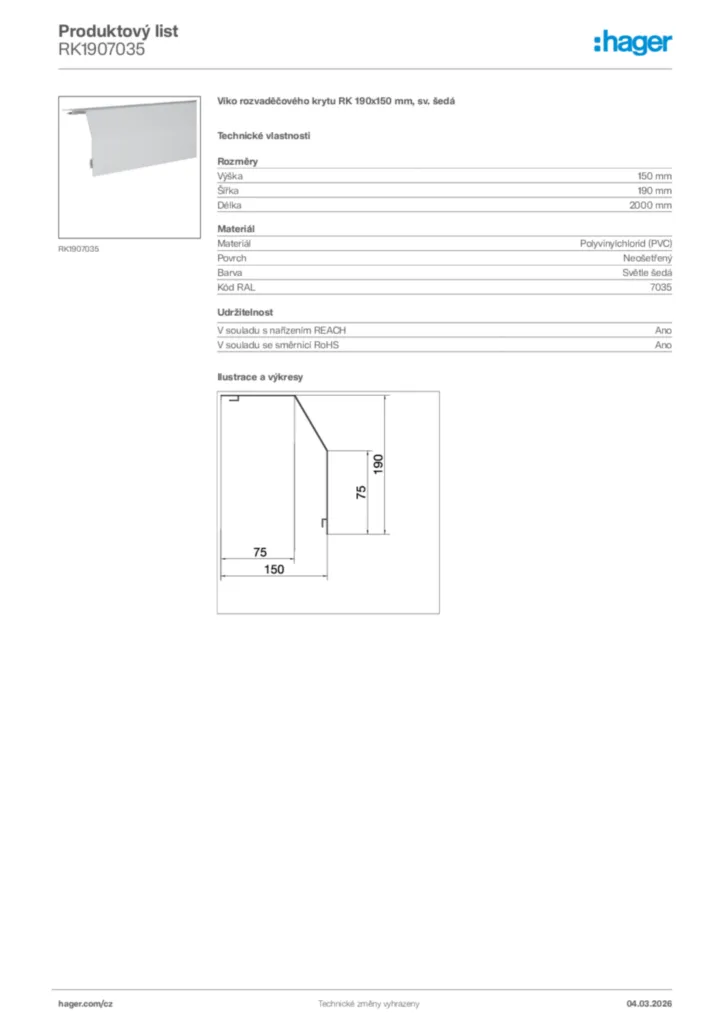 Obrázek Hager Product data sheet RK1907035 | Hager