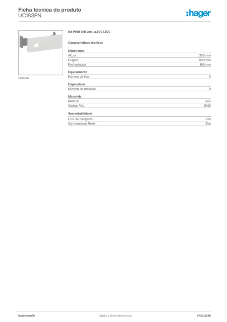 Imagem Hager Ficha técnica do produto UC183PN | Hager Portugal