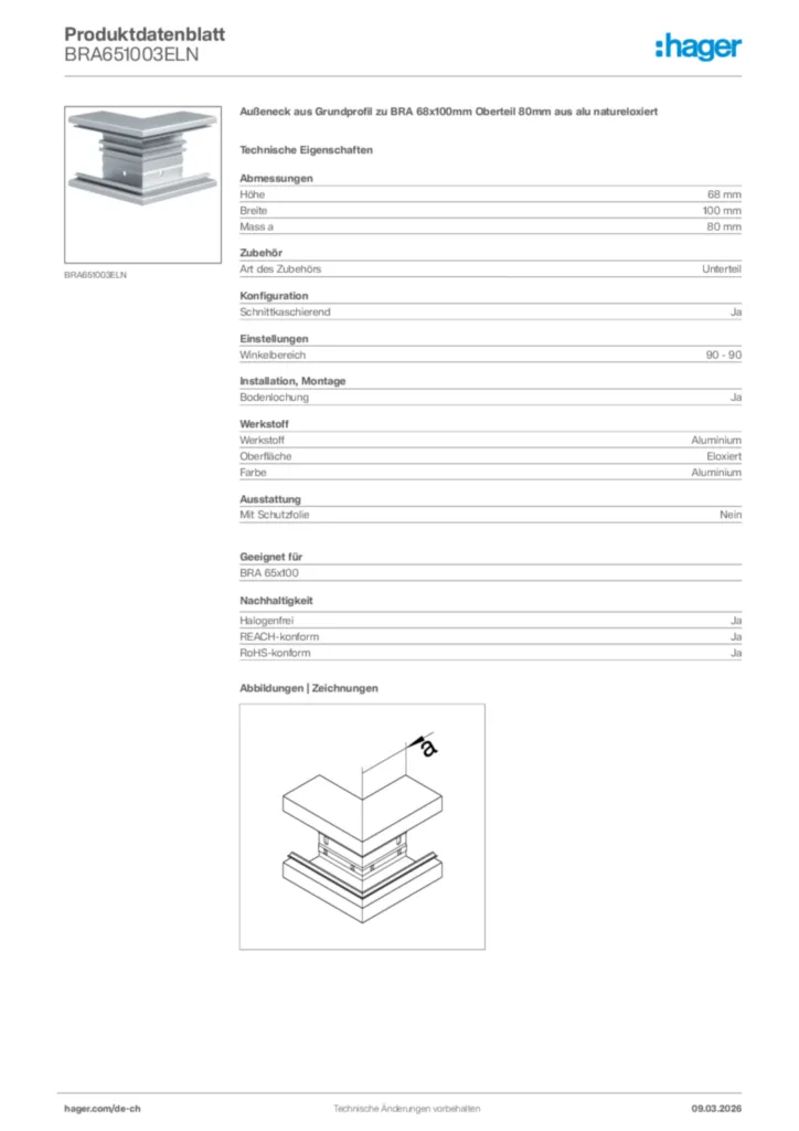 Bild Hager Produktdatenblatt BRA651003ELN | Hager Schweiz
