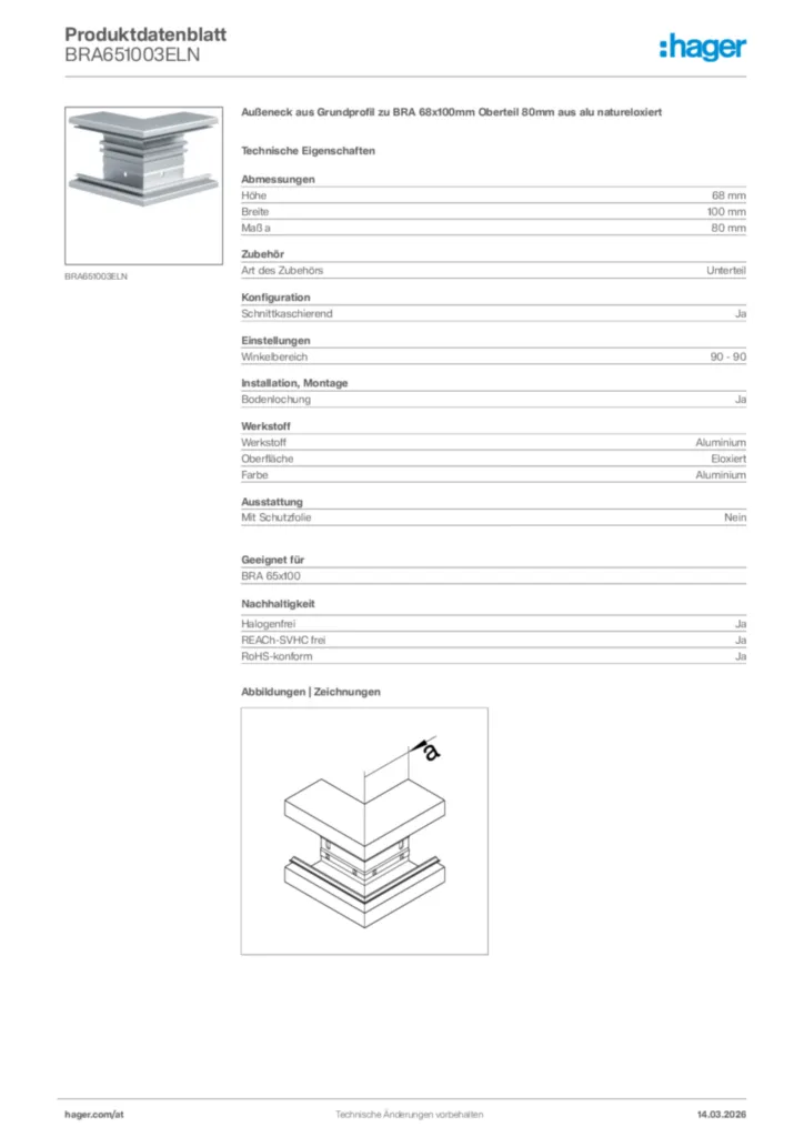 Bild Hager Produktdatenblatt BRA651003ELN | Hager Deutschland