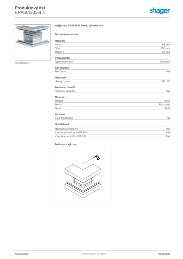 Obrázek Hager Product data sheet BRA651003ELN | Hager
