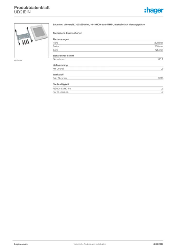 Bild Hager Produktdatenblatt UD21E1N | Hager Deutschland