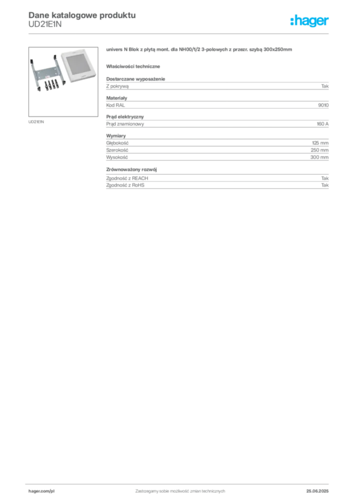 Zdjęcie Hager Karta katalogowa UD21E1N | Hager Polska