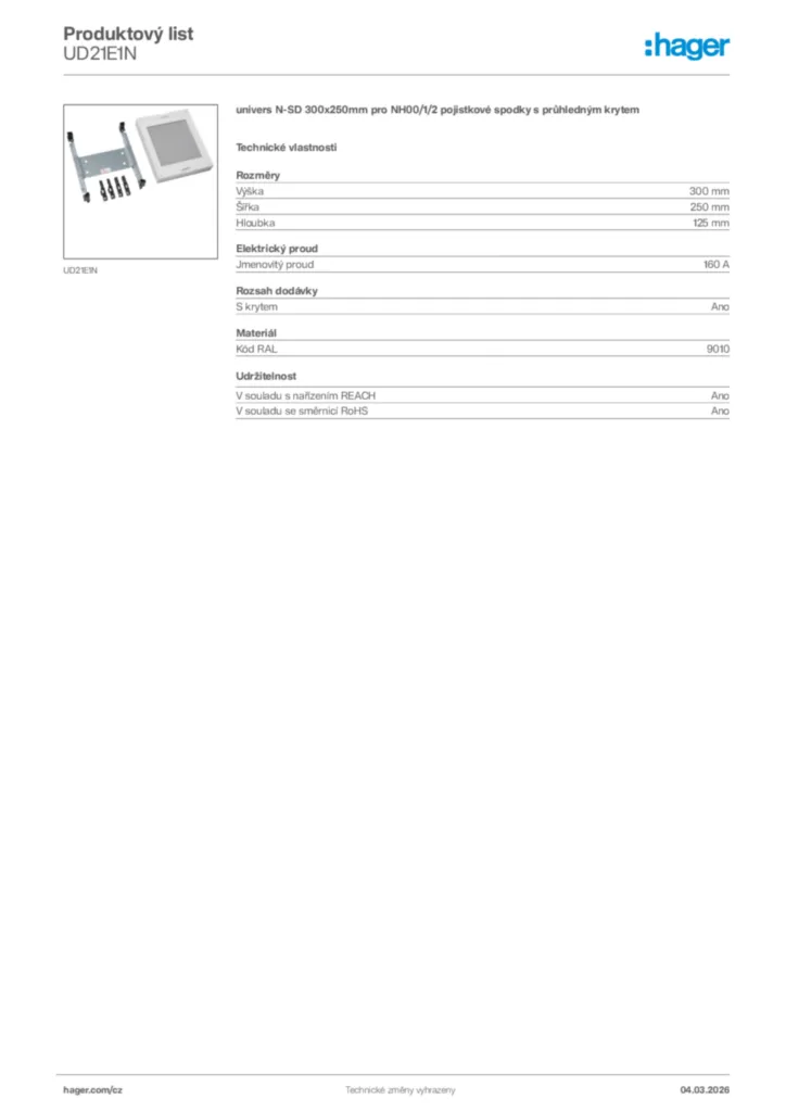 Obrázek Hager Product data sheet UD21E1N | Hager